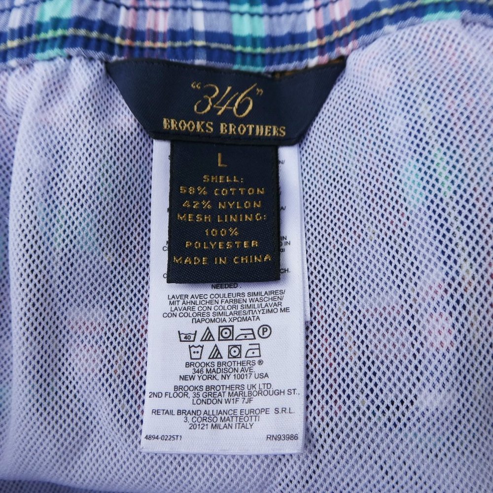 Brooks Brothers 346 Swim Trunks Shorts Plaid Mesh Liner Pockets Logo L 8inch - Picture 6 of 8